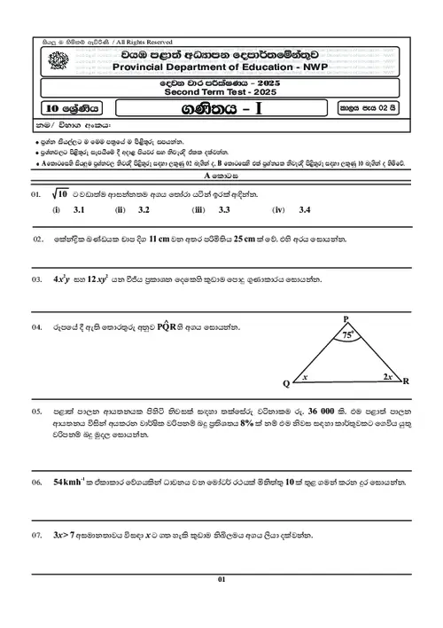 Grade 10 Maths Second Term 2025 NWP (SM) thumbnail